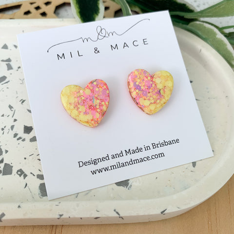 Hearts Resin and Glitter Stud Earrings