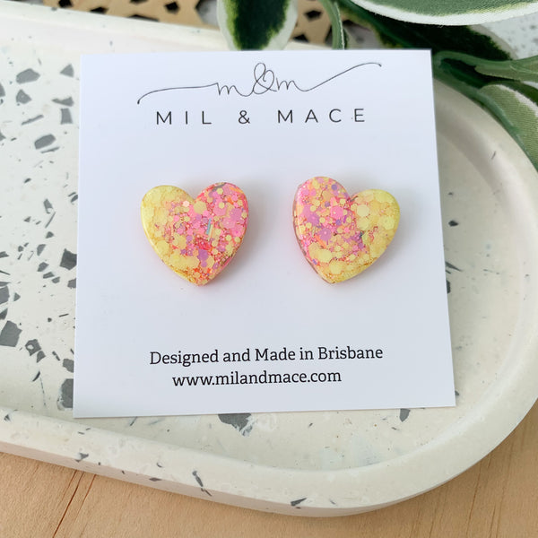 Hearts Resin and Glitter Stud Earrings