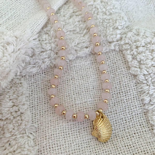 Natural Gemstone Rose Quartz Rondelle Crystal Beaded Necklace