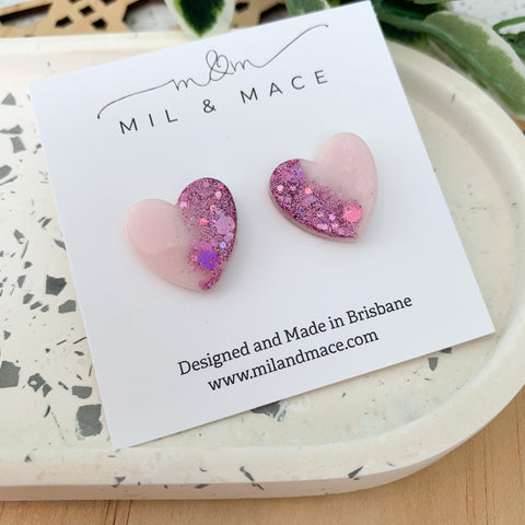 Hearts Resin and Glitter Stud Earrings