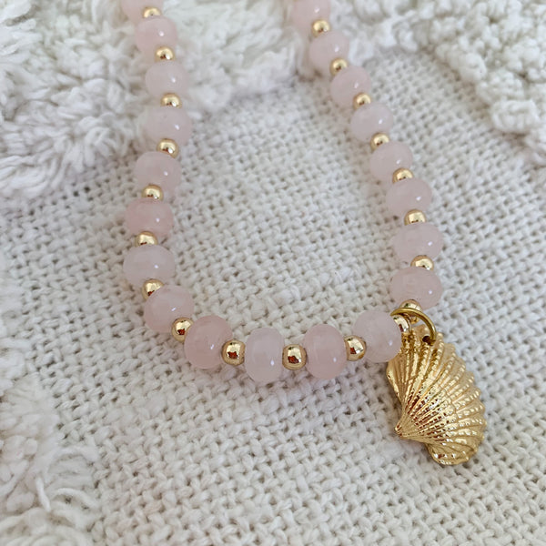Natural Gemstone Rose Quartz Rondelle Crystal Beaded Necklace
