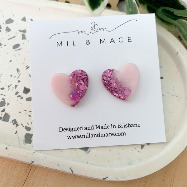 Hearts Resin and Glitter Stud Earrings