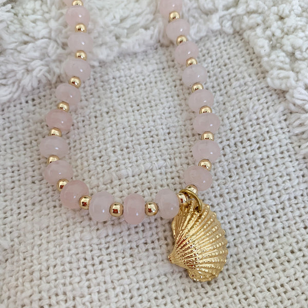 Natural Gemstone Rose Quartz Rondelle Crystal Beaded Necklace