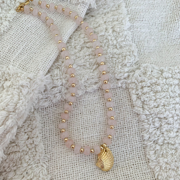 Natural Gemstone Rose Quartz Rondelle Crystal Beaded Necklace