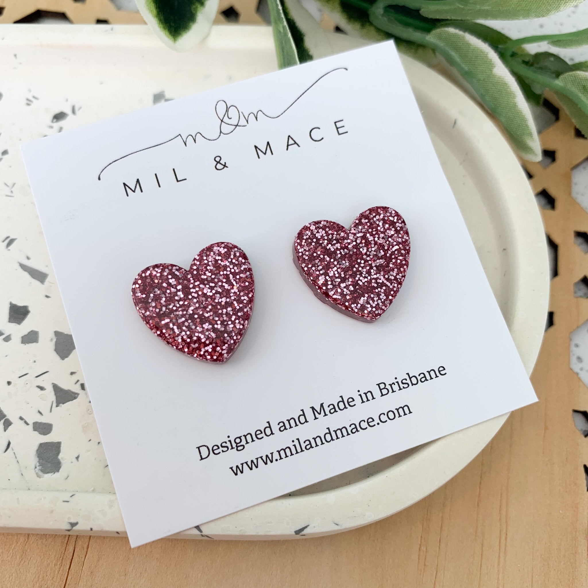 Hearts Resin and Glitter Stud Earrings
