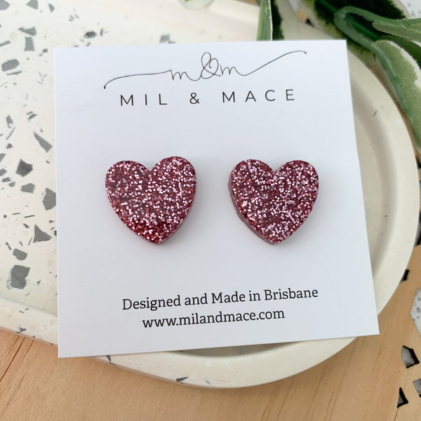 Hearts Resin and Glitter Stud Earrings