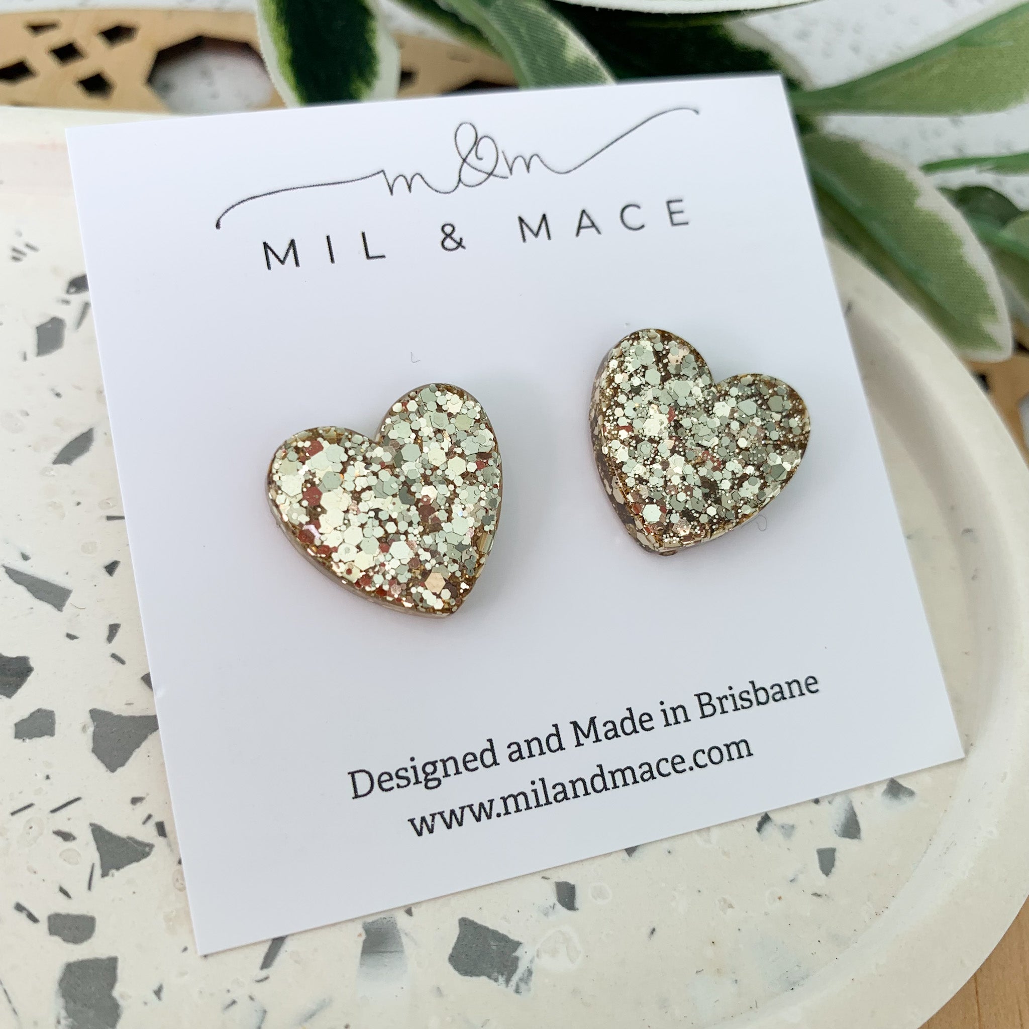 Hearts Resin and Glitter Stud Earrings
