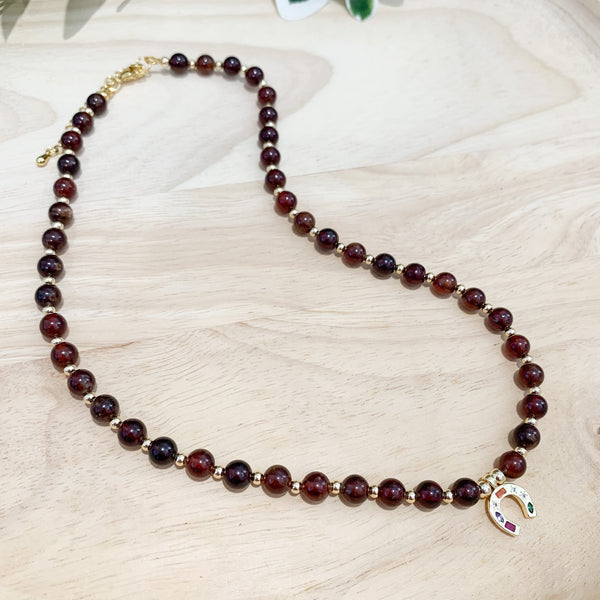 Gemstone Orange Garnet Crystal Beaded Necklace