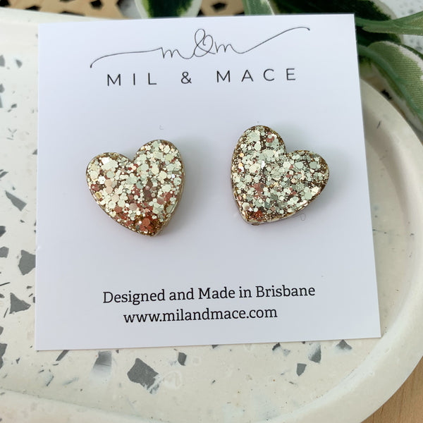 Hearts Resin and Glitter Stud Earrings