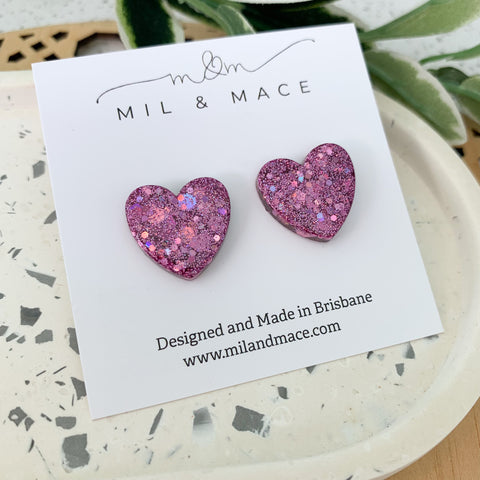 Hearts Resin and Glitter Stud Earrings