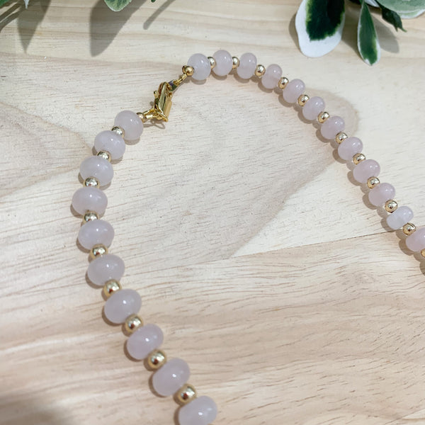 Natural Gemstone Rose Quartz Rondelle Crystal Beaded Necklace
