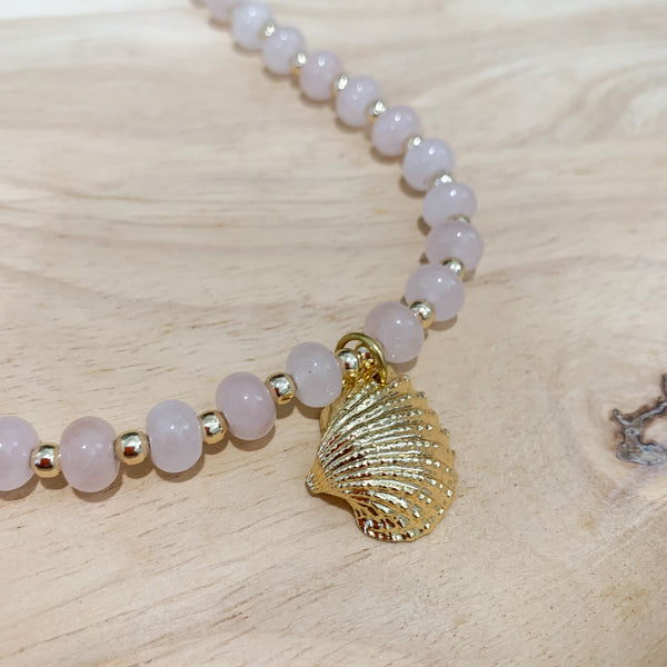 Natural Gemstone Rose Quartz Rondelle Crystal Beaded Necklace