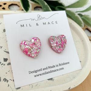 Hearts Resin and Glitter Stud Earrings
