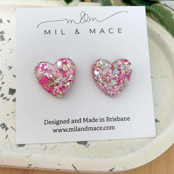 Hearts Resin and Glitter Stud Earrings