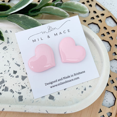 Valentine Hearts Polymer Clay Stud Earrings with resin finish