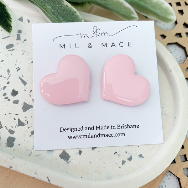 Valentine Hearts Polymer Clay Stud Earrings with resin finish