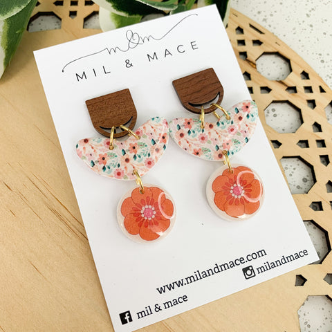 Autumn Floral Polymer Clay and Resin Dangle Earrings