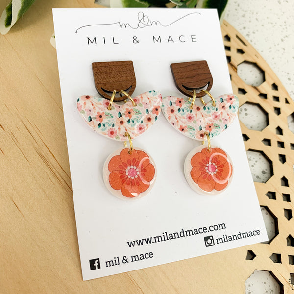 Autumn Floral Polymer Clay and Resin Dangle Earrings