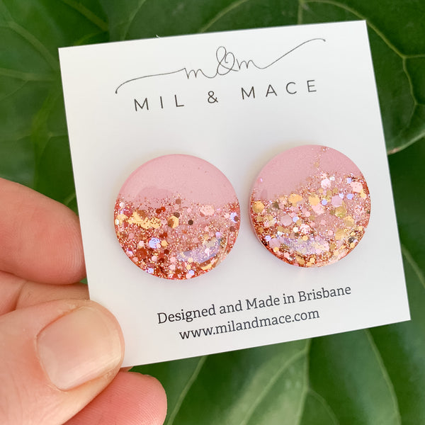 25mm Resin Rose Gold and Pink Stud Earrings