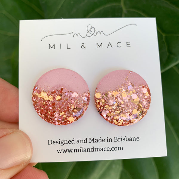 25mm Resin Rose Gold and Pink Stud Earrings