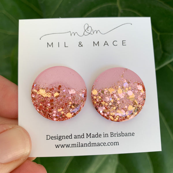 25mm Resin Rose Gold and Pink Stud Earrings