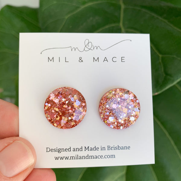 20mm Resin and Rose Gold Stud Earrings