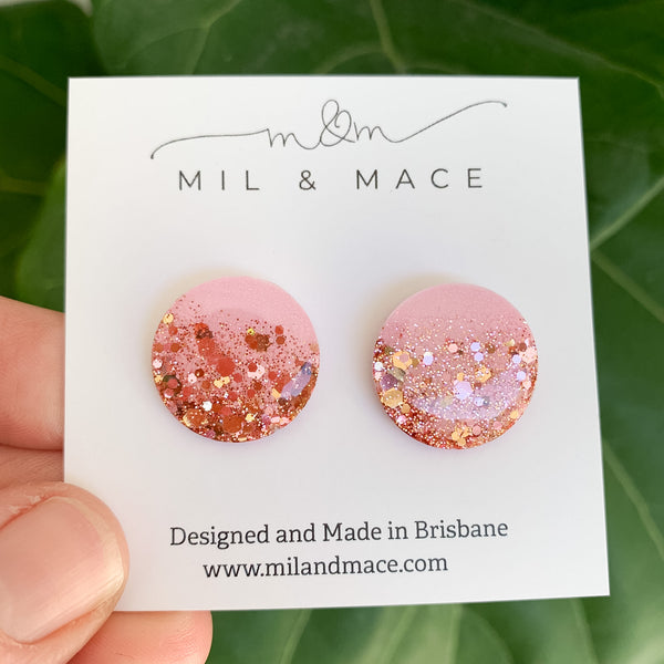 20mm Resin Pink Rose Gold Stud Earrings