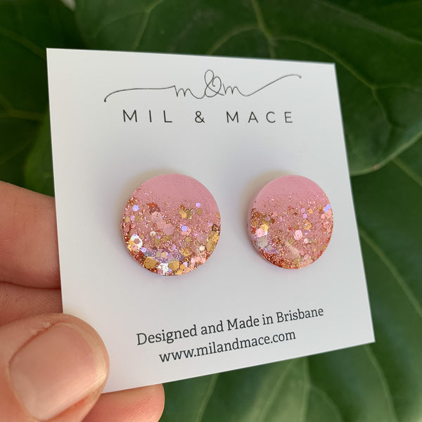 20mm Resin Pink Rose Gold Stud Earrings
