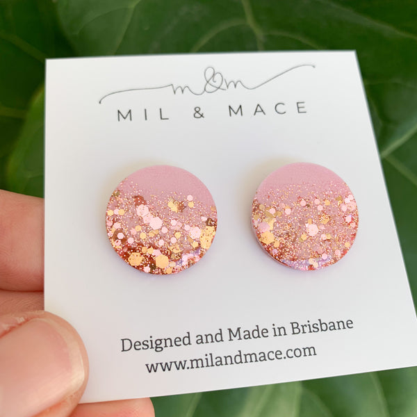 20mm Resin Pink Rose Gold Stud Earrings