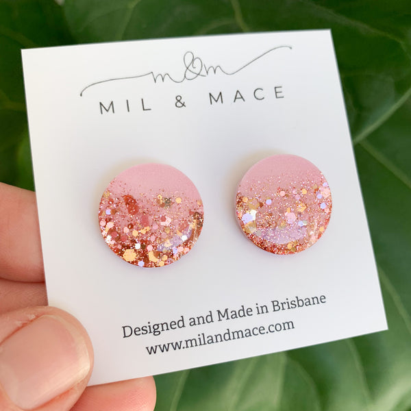 20mm Resin Pink Rose Gold Stud Earrings
