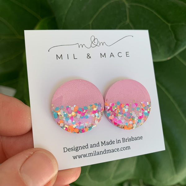 25mm Resin Neon and Pink Stud Earrings