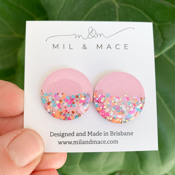 25mm Resin Neon and Pink Stud Earrings