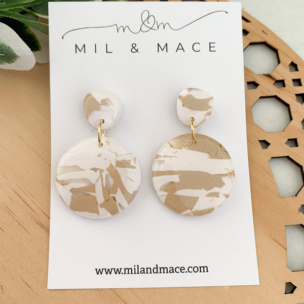 Neutral Marble Polymer Clay Dangle Earrings with Resin Finish