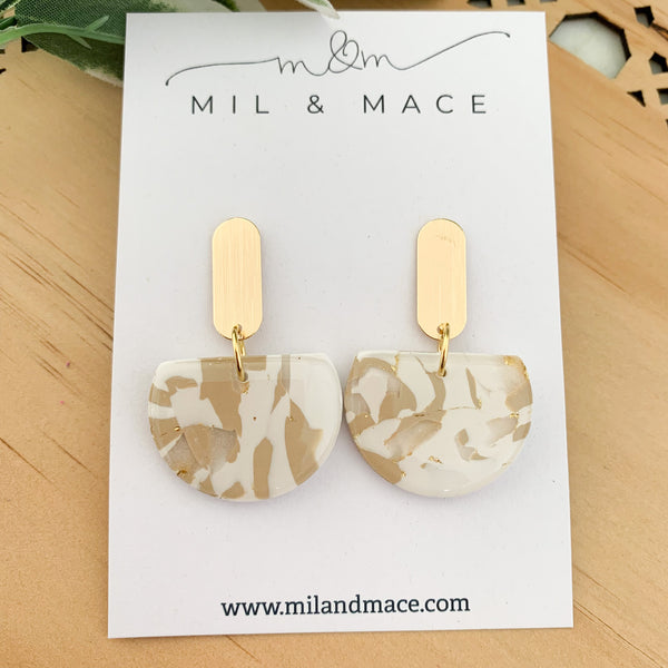 Neutral Marble Polymer Clay Dangle Earrings with Resin Finish