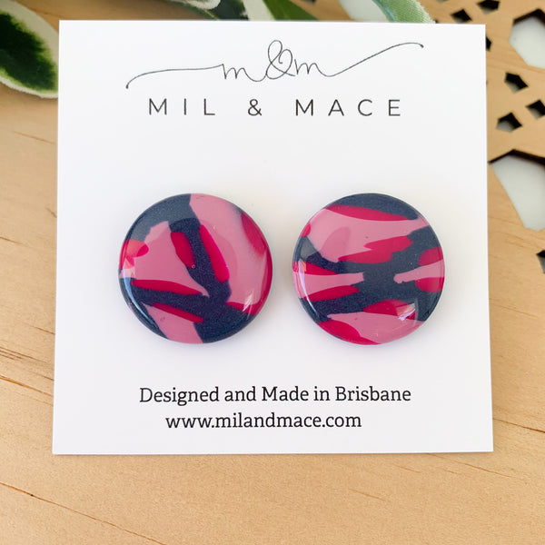 Abstract leopard Polymer Clay Studs with Resin Finish