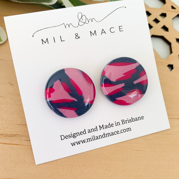 Abstract leopard Polymer Clay Studs with Resin Finish