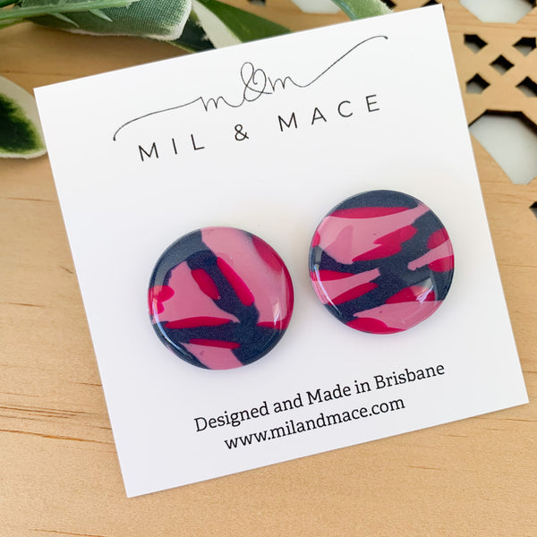 Abstract leopard Polymer Clay Studs with Resin Finish