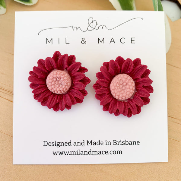 Burgundy Flower Studs