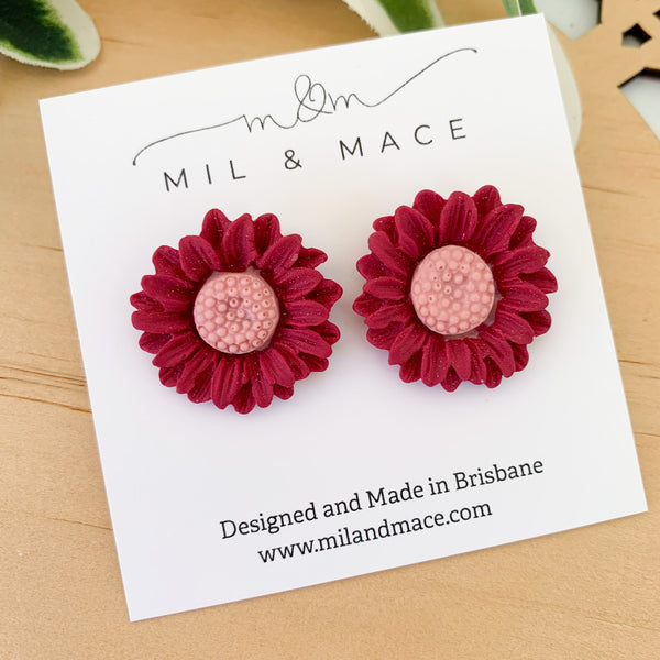 Burgundy Flower Studs