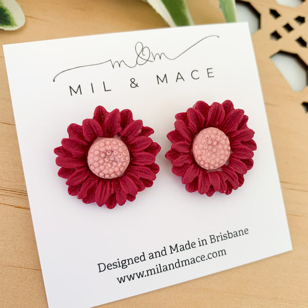 Burgundy Flower Studs