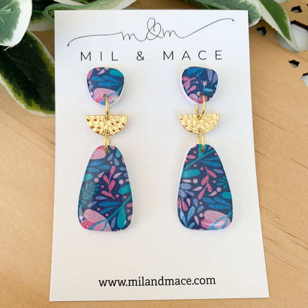 Floral Polymer Clay Dangle Earrings with Resin Finish