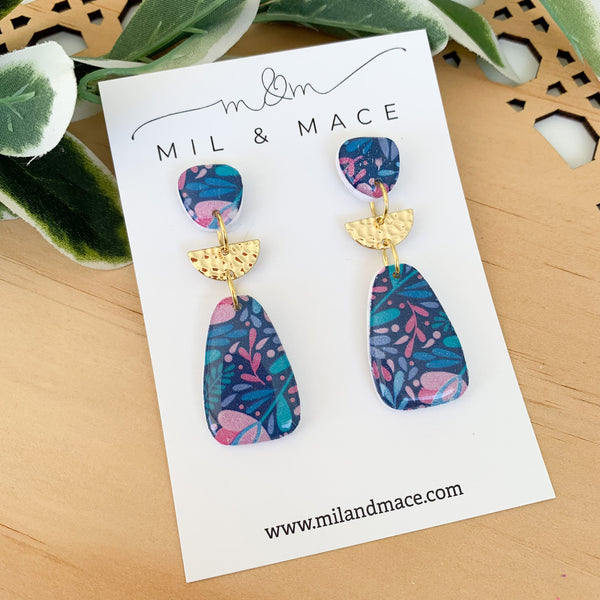 Floral Polymer Clay Dangle Earrings with Resin Finish