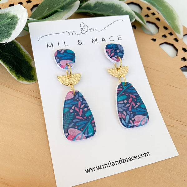 Floral Polymer Clay Dangle Earrings with Resin Finish