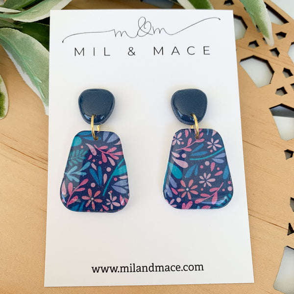 Floral Polymer Clay Dangle Earrings with Resin Finish