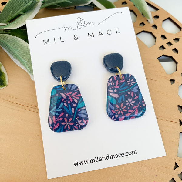 Floral Polymer Clay Dangle Earrings with Resin Finish