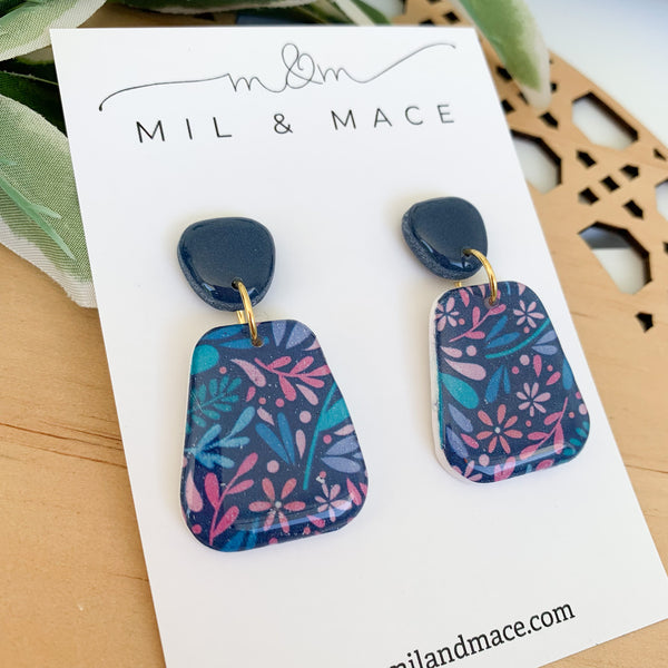 Floral Polymer Clay Dangle Earrings with Resin Finish