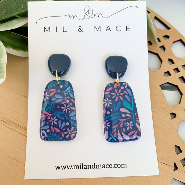 Floral Polymer Clay Dangle Earrings with Resin Finish