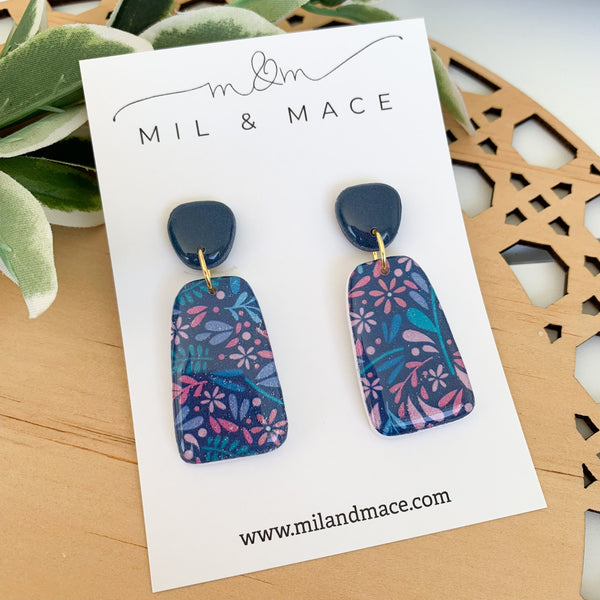 Floral Polymer Clay Dangle Earrings with Resin Finish