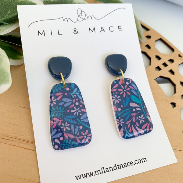 Floral Polymer Clay Dangle Earrings with Resin Finish