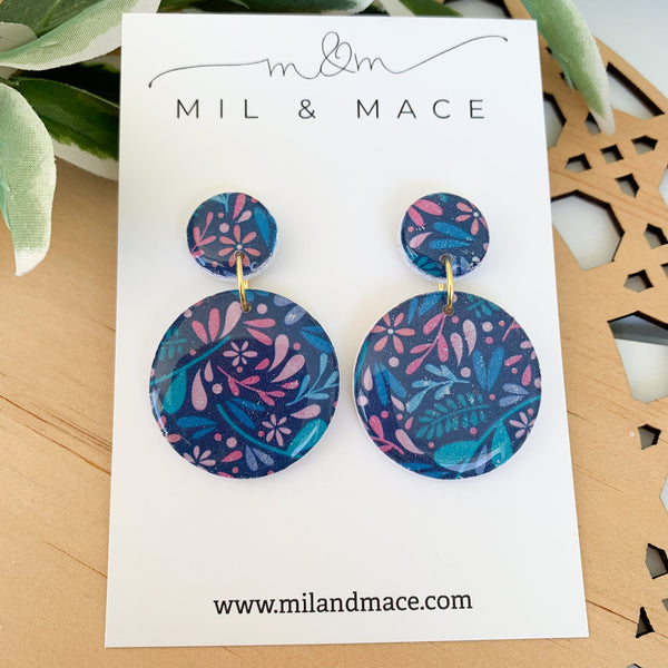 Floral Polymer Clay Dangle Earrings with Resin Finish